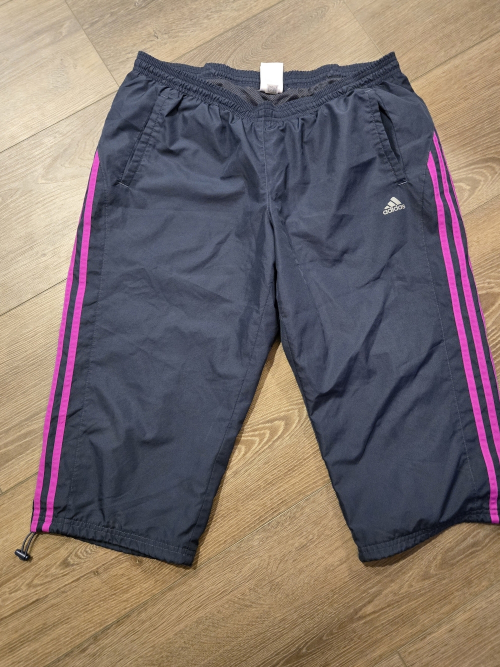 adidas Navy Capri Pants with Pink Side Stripes